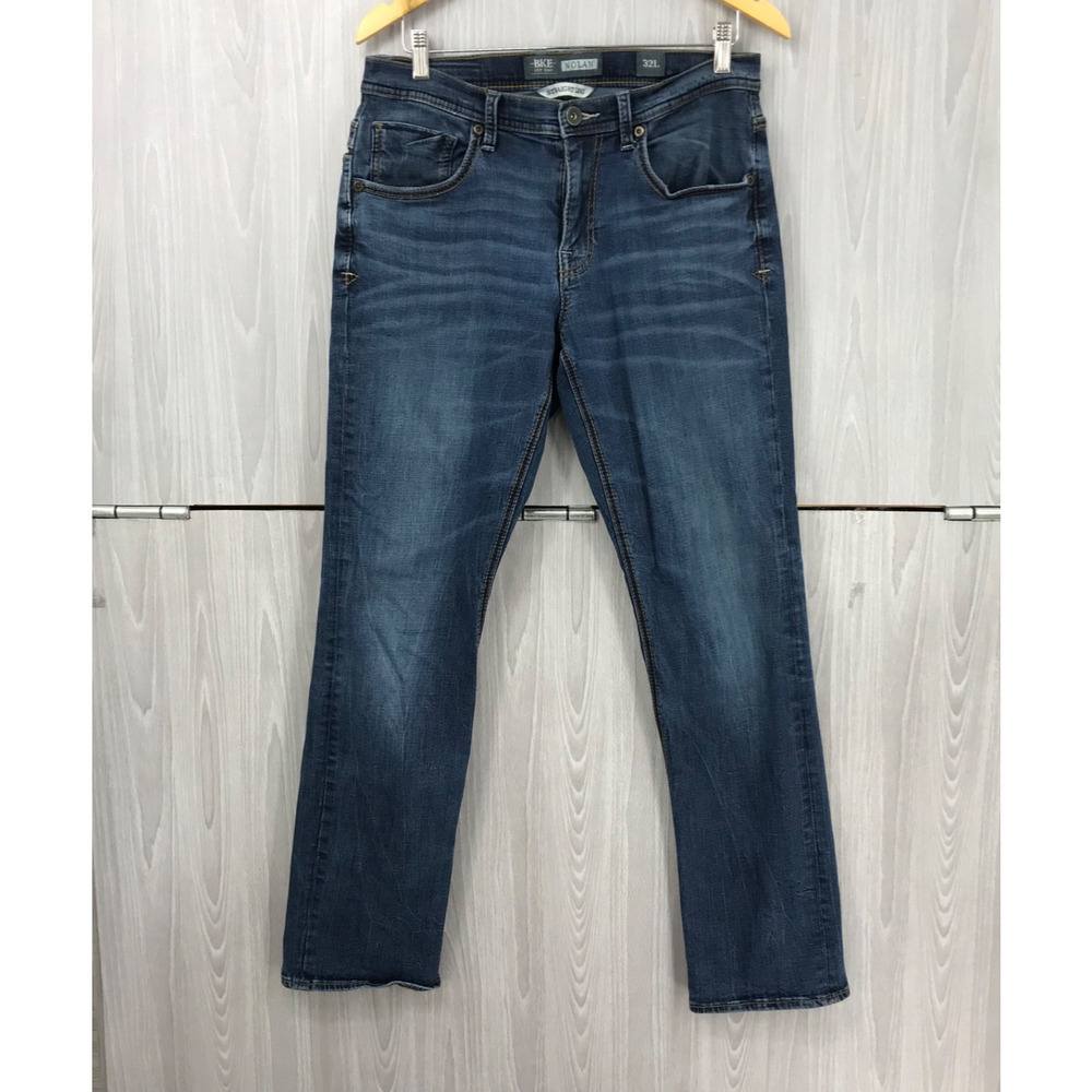 BKE Buckle Nolan Straight Leg Jeans Men’s 32L Medium Wash Stretch Denim‎ Cowboy